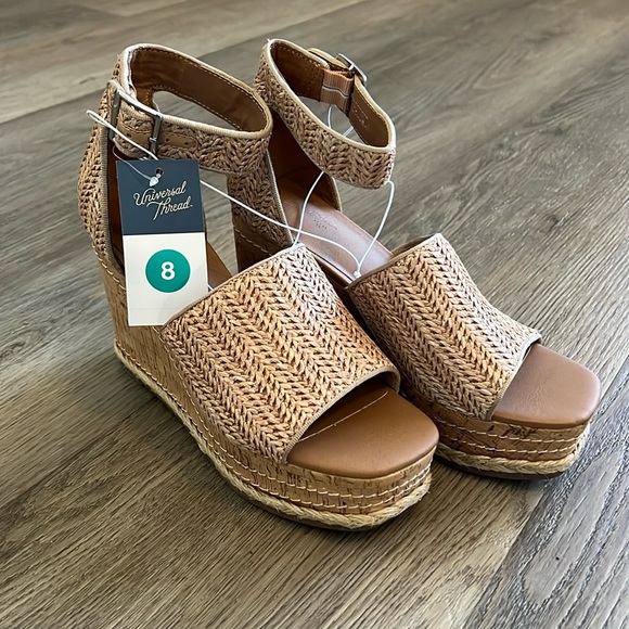 Shoes - NWT Universal Thread Julianna Cork Wedges, tan, size 8